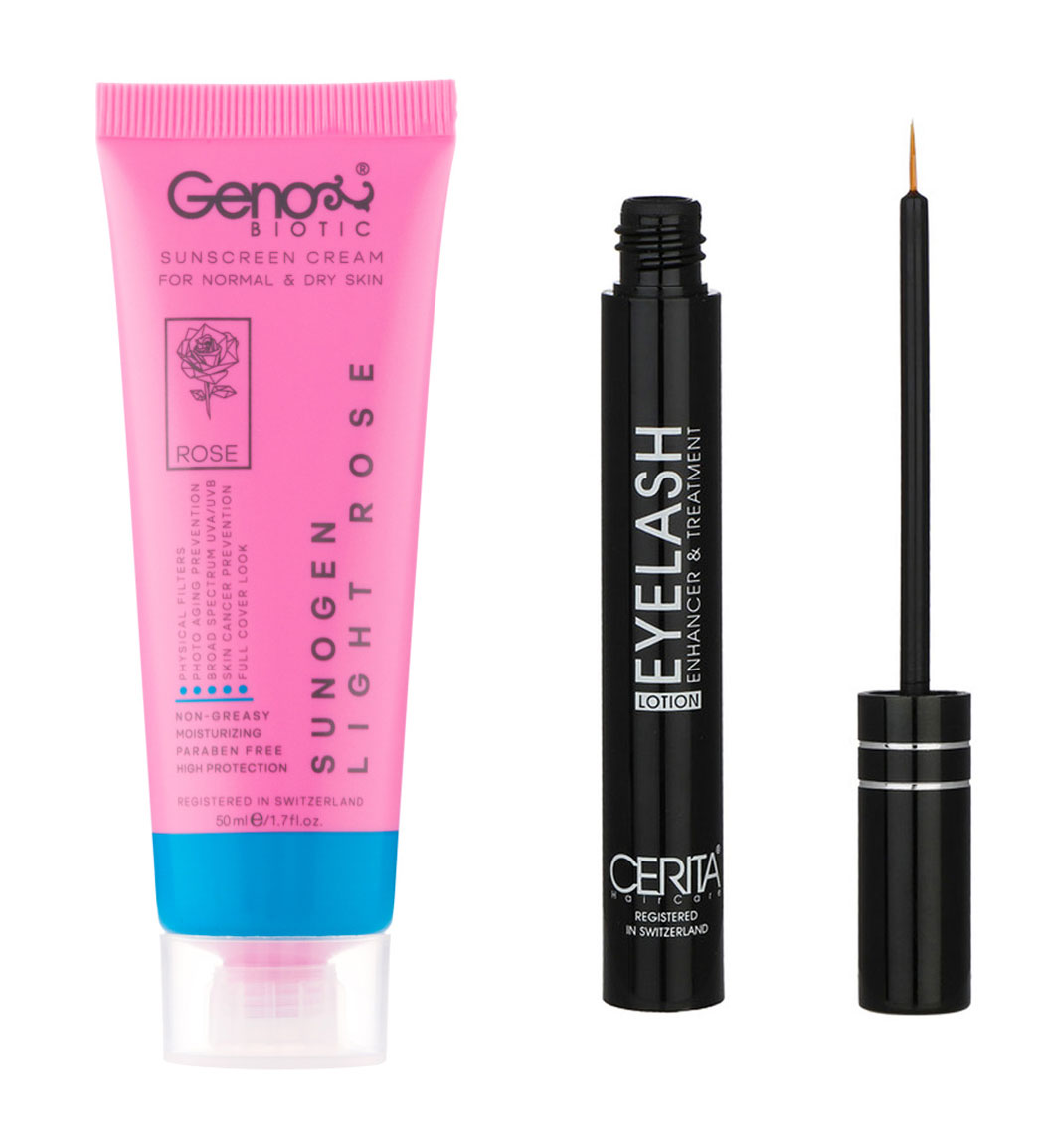 پک محلول تقویت کننده مژه سریتا و ضد آفتاب رنگی مناسب پوست خشک SPF50 رنگ رز روشن