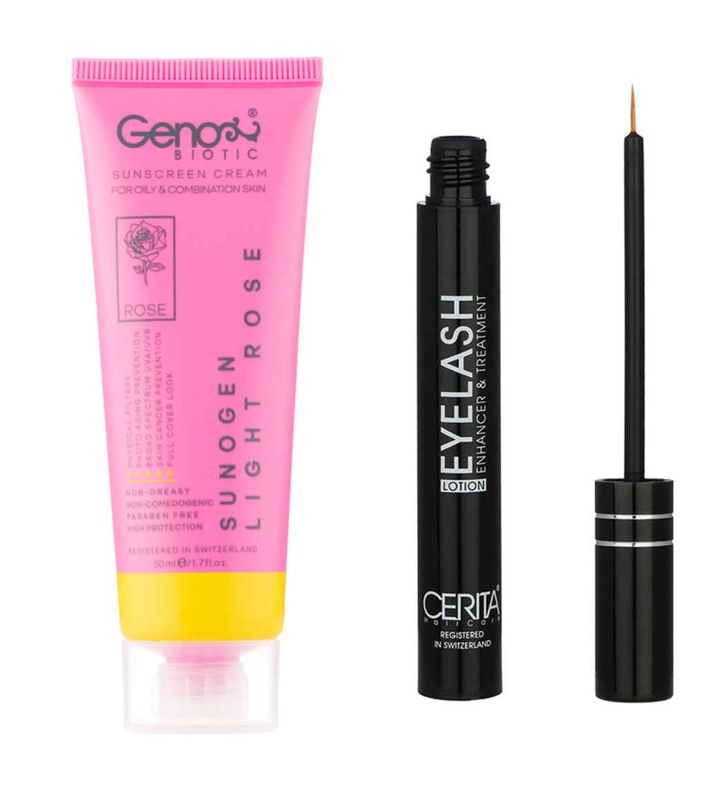 پک محلول تقویت کننده مژه سریتا و ضد آفتاب رنگی مناسب پوست چرب و مختلط SPF50 رنگ رز روشن